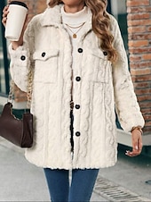 preiswerte Fleece-Futterjacken-Damen Wintermantel Fleecejacke Bequem Atmungsaktiv Tasche Knöpfe Lässig Einfach Urlaub Straße Lässig Alltagskleidung Einreihig Lang Umlegekragen Normale Passform Langarm Oberbekleidung Aprikose