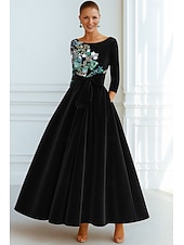 preiswerte A-Linie Abendkleider-A-Linie Abendkleid Elegant Formelle Kleidung Formell Hochzeit Bodenlang Dreiviertelarm Rundhalsausschnitt Tasche Samt mit Schleife(n) Tasche 2025