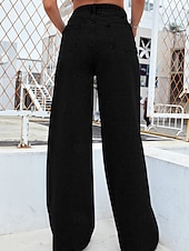 billige brede ben og høy midje-Dame Jeans kinesisk Rett Ferie Årgang Gatemote Full lengde Middels midje عادي Lomme Elastisk midje Bekvem Uelastisk Mikroelastisk utendørs Gate Daglig Svart Grå Marine Svart Hvit Høst Vinter Normal