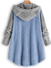 halpa Fleece-vuoratut takit-Naisten Sherpa takki Mukava Hengittävä Tasku Napit Vapaa-aika Tavallinen Loma Katu Kausaliteetti Arki-asut Yksirivinen Pitkä Hupullinen Loose Fit Pitkähihainen Päällysvaatteet Musta Punastuvan