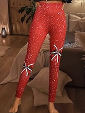 abordables Pantalones de Navidad-Mujer Polainas Vacaciones Vintage Moda Longitud total Alta cinturaPantsNavidad Graphic Estampado Mantiene abrigado Suave Transpirable Elástico Formal Exterior Vacaciones Rojo Verano Primavera Otoño