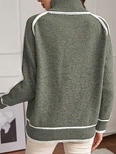 billige Solide farger-Dame Genser Gatemote Fritid Fargeblokk Rullekrage Lapper Strikket Langermet Vanlige topper Strikke utendørs Daglig Ut på byen Svart Gul Høst Vinter