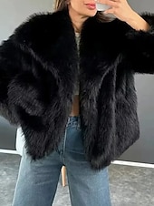 Χαμηλού Κόστους Γούνες &amp; Δέρματα-Γυναικεία Παλτό Faux Fur Διατηρείτε Ζεστό Άνετο Κοντοκομμένο Γούνες &amp; Δέρματα Καθημερινό Σκέτο Δρόμος Αργίες Εξόδου Πάρκο Κανονικό Απορρίπτω Κανονικό Μακρυμάνικο Εξωτερικά ενδύματα Μαύρο
