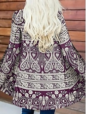 abordables Manteaux 3D-Femmes Manteau d&#039;Hiver Trench Léger Confortable Imprimé Front ouvert ancien Mode Occasionnel Boho Vintage Géométrique Vacances Occasionnel Long Sans Col Coupe régulière manche longue Vêtements