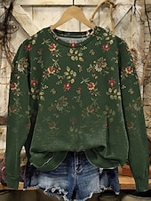 Women's Pullover Sweatshirt Floral Graphic Casual Long Sleeve Crew Neck Regular Tops Home Work Street Green Spring Fall Winter3