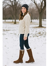 levne Sníh a zimní boty-dámské semišové kozačky ke kolenům s fleecovou podšívkou - hnědé zimní volnočasové boty na outdoorové aktivity
