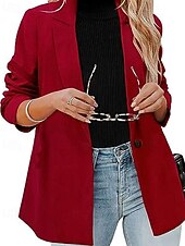 abordables Blazers et Costumes-Femmes Blazer Confortable Boutons Élégant Mode Extérieur Uni Sortir Décontracté Quotidien Week-end Cardigan Régulier Revers Coupe régulière manche longue Vêtements d&#039;extérieur Noir Rouge Marron