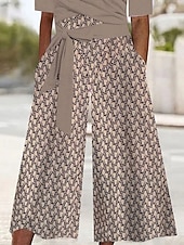 olcso nyaralás jumpsuit-Női Szabályos Jumpsuitek Utcai sikk Mértani Féhosszú Széles lábszár U-alakú Zseb Utca Napi Normál Khakizöld Tavasz