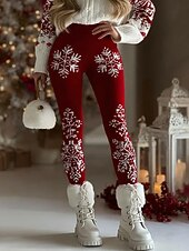 Women's Leggings Vacation Vintage Ethnic Style Full Length High WaistPantsUgly Christmas Graphic Snowflake Christmas 3D Print Quick Dry Breathability Soft Stretchy Outdoor Home Causal Burgundy Summer3