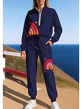 رخيصةأون بدلات رياضية-نسائي بدلة رياضية بذلة رياضة بذلة الهرولة رباط سحاب هندسي سترة وبنطلون رياضي مجموعة ملابس رياضية الربيع أزرق بحري داكن بنفسجي فاتح غير رسمي اكتشف - حل الخارج ناعم فضفاض كم طويل رياضة ألبسة رياضية