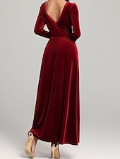 olcso Egyszerű ruha-Női Midi ruha Karácsonyi ruha Bársony ruha Koktélruha Elegáns Divat Modern Napi Szabadtéri Estély Normál Sima Hosszú ujj Szögletes Fekete Rubin Bíbor Lóhere Tavasz Ősz