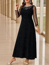 preiswerte Knöchellänge-A-Linie Brautmutterkleid Übergröße Glanz &amp; Glamour Rundhalsausschnitt Knöchellänge Chiffon Polyester Langarm mit Perlen