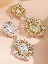 cheap Wedding Accessories-Women's Crystal Drop Earrings with Floral Design, Elegant Gold-Plated with Pearls and Gemstones, Perfect for Bridal and Wedding Accessories