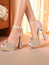 cheap Platform Sandals-Women's Rhinestone Platform High Heel Sandals with Matching Clutch - Sparkly Formal Dress Shoes for Cocktail Parties, Weddings and Elegant Events