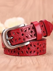 abordables Ceinture pour femme-Ceinture en cuir véritable pour femme – motif floral vintage sculpté avec boucle en métal, accessoire de taille rétro pour jeans, robes et tenues décontractées