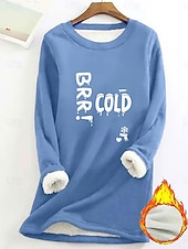 abordables Sweatshirts en polaire-Pull femme sweat graphique lettre chaud décontracté duveteux manches longues col rond long hauts street casual rose clair noir rose foncé bleu printemps automne hiver