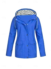 abordables chaqueta con capucha-Mujer Chaqueta con capucha Cómodo Transpirable Bolsillo Botones Casual Plano Vacaciones Calle Casual Ropa Cotidiana Botonadura Simple Regular Con Capucha Ajuste regular Manga Larga Ropa de calle