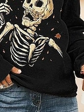 economico Negozio Grafico Felpe &amp; Cappucci-Per donna Felpa Pullover Grafico Teschio Halloween Attivo Moda Streetwear Manica Lunga Girocollo Top Regolari Streetwear Abbigliamento Quotidiano Casuale Stampato Nero Autunno Inverno