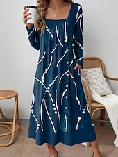 ieftine Rochie Artă și Design-Pentru femei Rochii Midi Rochie de schimb Casual Zilnic Potrivire Largă Grafic Abstract Manșon Lung Pătrat Roșu-aprins Albastru piscină Mov Trifoi Primăvară Toamnă Iarnă