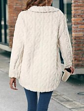 preiswerte Fleece-Futterjacken-Damen Wintermantel Fleecejacke Bequem Atmungsaktiv Tasche Knöpfe Lässig Einfach Urlaub Straße Lässig Alltagskleidung Einreihig Lang Umlegekragen Normale Passform Langarm Oberbekleidung Aprikose