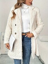 billige Fleece-fôrede jakker-Dame Vinterfrakk Sherpa jakke Bekvem Pustende Knapper Fritid عادي Feriereise Gate Avslappet Dagligdagstøy Dobbeltkneppet Normal Aftæpning Normal Langermet Yttertøy Beige Vår Høst