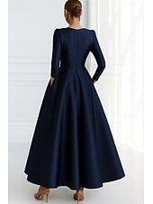 preiswerte A-Linie Abendkleider-A-Linie Abendkleid Elegant Formelle Kleidung Formell Hochzeit Bodenlang Dreiviertelarm V Ausschnitt Tasche Satin mit Tasche 2025
