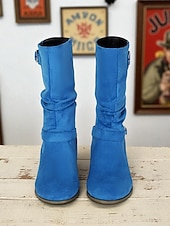 ieftine Cizme Slouch-Ghete largi pentru femei cu barete cu cataramă până la jumătatea gambei – ghete de iarnă în stil vintage din piele întoarsă pentru ținute casual și modă de toamnă