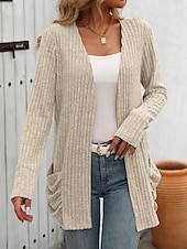 billiga casual jackor-Dam Vinterkappa Bekväm Andningsfunktion Ficka Öppen front Elegant Ledigt Slät Semester Gata Ledigt Dagliga kläder Öppen front Normal Kraglös Normal Långärmad Ytterkläder Rodnande Rosa Rubinrött Blå