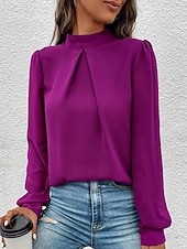 Χαμηλού Κόστους Επίσημες Μπλούζες-Γυναικεία Πουκάμισο Κομψή Φιλάρεσκος Σατέν Μπλούζα Συμπαγές Χρώμα Στυλάτο Καθημερινό Μακρυμάνικο Ζιβάγκο Κανονικά μπλουζάκια Καθημερινά Εξόδου Μαύρο Κίτρινο Πράσινο Ανοικτό Ρουμπίνι Βυσσινί