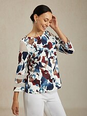abordables Tops de Arte y Diseño para Mujeres-Mujer Estampado Casual Multi Color Talla S longitud de manga 50cm (La longitud de la manga aumenta 14cm por cada nueva talla) Elegante Diario Cuello Barco Primavera Otoño