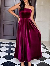 abordables Robe de cocktail-Femmes Robe Longue Maxi Robe Robe en Velours Robe de Soirée Élégant Moderne Soirée Coupe régulière Uni Sans manches Sans bretelles Noir Vin Vert foncé Bleu de minuit Printemps Automne