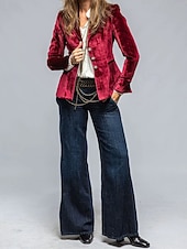 tanie Marynarki i garnitury-Damskie Marynarka Aksamitne marynarki Wygodny Kieszeń Guziki Elegancja Moda Na zewnątrz Równina Wyjściowe Codzienne Weekend Guziki jednorzędowe Regularny Klapa Regularny Długi rękaw Odzież wierzchnia