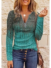 billige Boho t-skjorte-Dame T skjorte Grafisk Stamme Årgang Mote Stilfull Langermet Crew-hals V-hals Vanlige topper Daglig Glidelås Trykt mønster Rød Lysebrun Blå Lilla Grønn Vår Høst Vinter