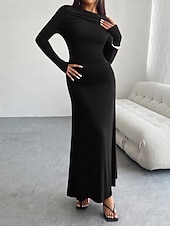 levne Bílé šaty-Dámské Maxi šaty Plášťové šaty Večírek Párty Dovolená Rande Běžný Bez vzoru Dlouhý rukáv Tričkový Černá Fialová Hnědá Tmavě šedá Jaro Podzim