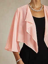  女性用 ゆったりとしたトップス シフォントップス 純色 エレガント 七分袖 アシメントリー クロップトップ 結婚式のゲスト チークピンク 夏 春 秋