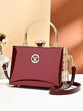 Women's Burgundy Patent Leather Evening Handbag with Gold Handle, Vintage Gatsby Style Purse for Cocktail Parties, Weddings and Formal Events cheap Clutches & Evening Bags-Women's Burgundy Patent Leather Evening Handbag with Gold Handle, Vintage Gatsby Style Purse for Cocktail Parties, Weddings and Formal Events