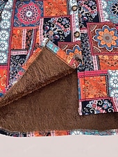 baratos Jaquetas Forradas de Fleece-Mulheres Jaqueta sherpa Jaqueta casual Confortável Respirável Imprimir Casual Geométrica Férias Rua Casual Roupa Diária Abertura Frontal Longo Com Capuz Normal Manga Longa agasalhos Laranja Primavera