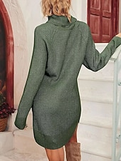 abordables Robes pull-Femmes Mini Robe Robe Pull Mode Moderne Quotidien Fête Sortir Coupe régulière Uni manche longue Col roulé Noir Blanche Vert Véronèse Fuchsia Automne Hiver