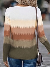 billige Stripe og geometrisk t-skjorte-Dame T skjorte Grafisk Geometrisk Årgang Stilfull Klassisk Langermet Crew-hals Vanlige topper Daglig Trykt mønster Blå Lilla Brun Vår Høst Vinter