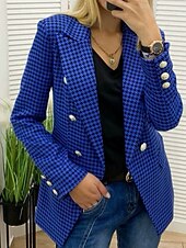 billiga Blazers och kostymer-Dam Kavaj Bekväm Ficka Elegant Mode Utomhus Galler Utekväll Ledigt / vardag Helgen Dubbelknäppt Normal Kavajslag Normal Långärmad Ytterkläder Rubinrött Blå Mörkblå Vår Höst