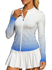 voordelige Dameshirt-Dames Geometrisch Verloop Tops Sportshirt Tennisshirt Tennis T-shirt Lange mouw Vetoketju Bloemig UPF50+ UV-bestendig Hoge Elasticiteit Vochtregelerend Ademend Volleybal Tennis Golf Ronde Hoge nek