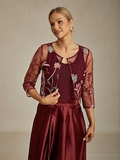 Χαμηλού Κόστους Ντυτές μπλούζες-Γυναικεία Δαντελένια μπλουζάκια Φλοράλ Κομψό Στυλάτο Στρογγυλή Ψηλή Λαιμόκοψη Crop Tops Επισκέπτης γάμου Βραδινό Ρούχα για Πάρτυ Δαντέλα Κεντητό Κρασί Καλοκαίρι Άνοιξη Φθινόπωρο