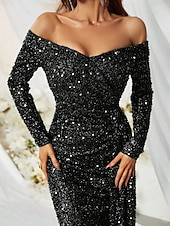 baratos Vestidos de baile-Sereia Vestidos de noite Elegante Traje formal Formal Casamento Cauda Escova Manga Longa Ombro a Ombro Renda com Pregas Franzido 2025