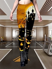 levne Halloween kalhoty-Dámské Kalhoty Legíny Pohodlné legíny prázdniny Vinobraní Šik ven Plná délka PřírodníPantsHalloween Grafika předvečer Všech svatých Netopýr Elastický pas Tisk Pohodlný Venkovní Pohodlné Vysok