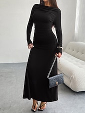 levne Bílé šaty-Dámské Maxi šaty Plášťové šaty Večírek Párty Dovolená Rande Běžný Bez vzoru Dlouhý rukáv Tričkový Černá Fialová Hnědá Tmavě šedá Jaro Podzim