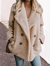 billige Fleece-fôrede jakker-Dame Sherpa jakke Bekvem Pustende Knapper Elegant Fritid عادي Feriereise Gate Avslappet Dagligdagstøy Dobbeltkneppet Normal Med hette Normal Langermet Yttertøy Rosa Grønn Kakifarget Vår Høst