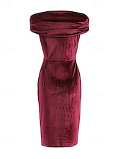 abordables Robe de cocktail-Femmes Robe Midi Robe en Velours Robe de Soirée Robe de Cocktail Robe fourreau Élégant Moderne Soirée Coupe régulière Uni Manche Courte Épaules Dénudées Noir Vin bleu marine Bleu paon Printemps
