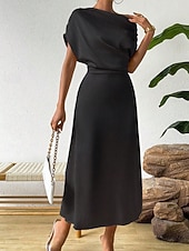 cheap Plain Dress-Women's Midi Dress Satin Dress Party Dress Cocktail Dress Elegant Fashion Modern Evening Party Party Special Occasion Regular Fit Plain Sleeveless Crew Neck Black Dusty Blue Green Summer Spring Fall