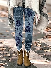 voordelige -Dames broek Leggings Gezellige leggings Vakantie Vintage Streetwear Volledige lengte Natuurlijk Bloemig Grafisch Bloem Elastische taille Afdrukken Comfortabel Voor buiten Hoge Elasticiteit Buiten
