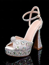 cheap Platform Sandals-Women's Rhinestone Platform High Heel Sandals with Matching Clutch - Sparkly Formal Dress Shoes for Cocktail Parties, Weddings and Elegant Events